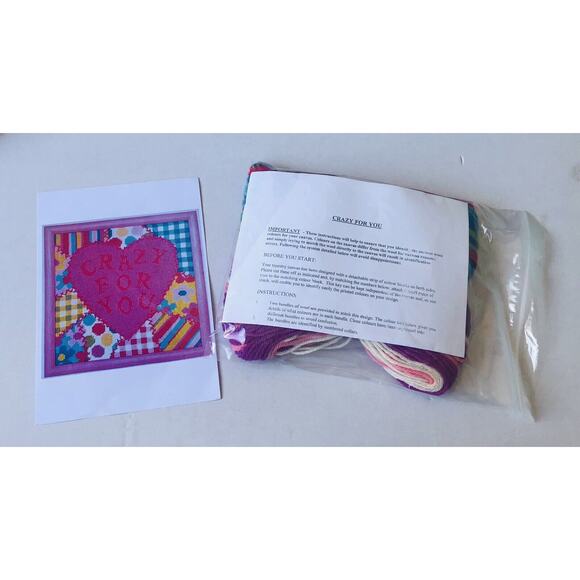 Ehrman Needlepoint Kit Crazy For You Pink Heart Valentine Gingham Janet Heigh - Picture 7 of 11